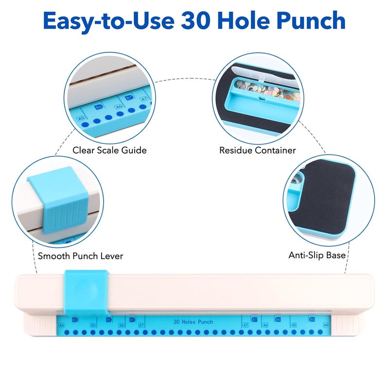 BAOFALI 30 Holes Binding Punch,Loose Leaf Paper Punch Machine,Portable Hand Pushed Multi-Hole Puncher for Notebooks, Agendas, Planners,to-Do Lists, School Works and so Much More - Image 3